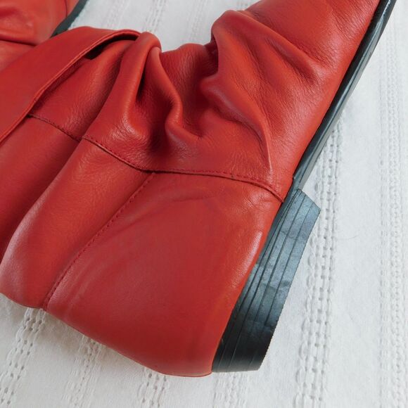 Vintage 80s Red Genuine Leather Slouch Boots Women’s 7.5 Flats, Cuffable NEW - Picture 8 of 13